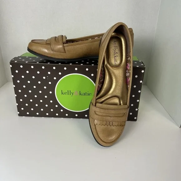 Kelly and Katie tan slip-on penny loafer dress causal shoe flat women's 6.5 - Picture 2 of 9